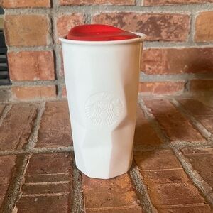 Starbucks 2013 White Faceted Ceramic Travel Tumbler